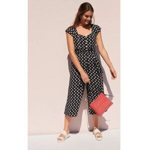 Maeve By Anthropologie Jumpsuit Sz M Polka Dot Black & White Cropped Rockabilly